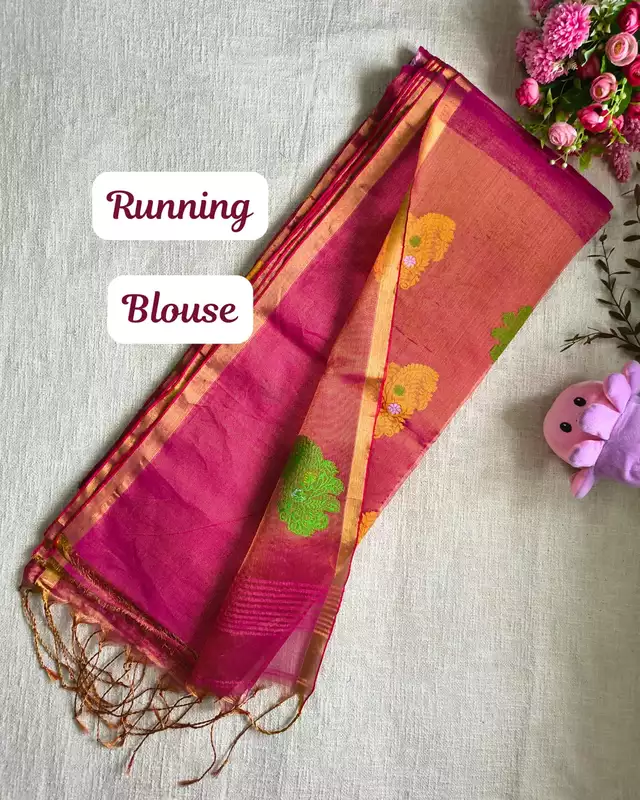 Handloom Tissue Linen with Jamdhani Weaving Buttas - Crimson