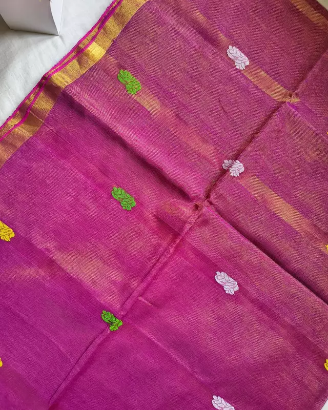Handloom Tissue Linen with Jamdhani Weaving Buttas - Magenta