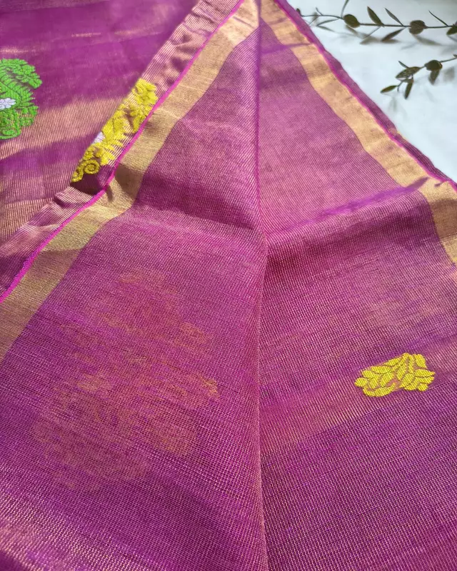 Handloom Tissue Linen with Jamdhani Weaving Buttas - Magenta