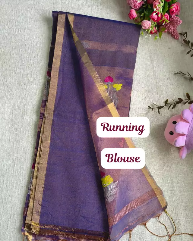 Handloom Tissue Linen with Jamdhani Weaving Buttas - Purple