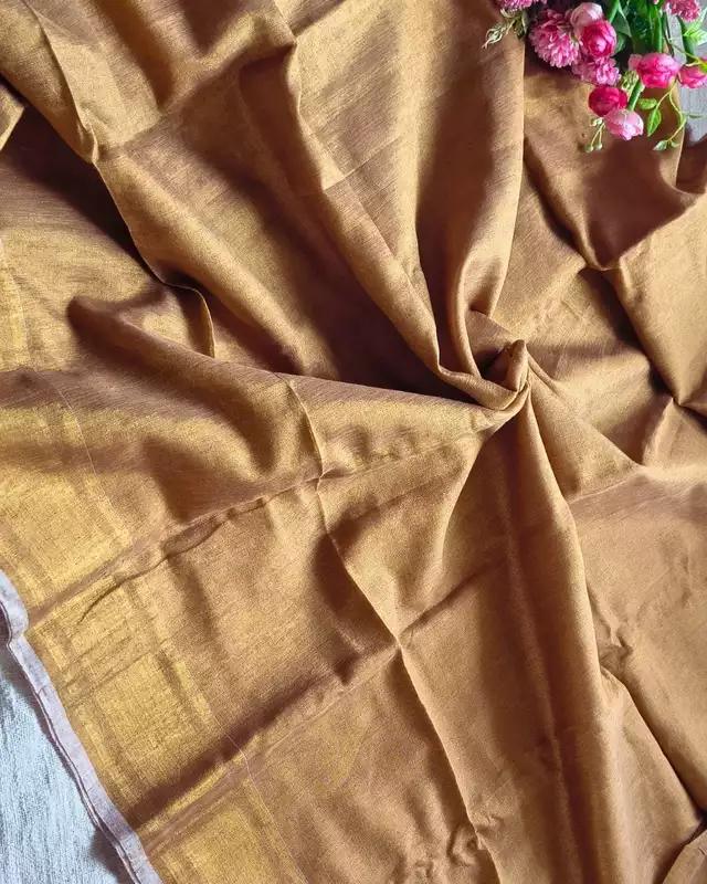 Linen Tissue Saree Plain - Golden