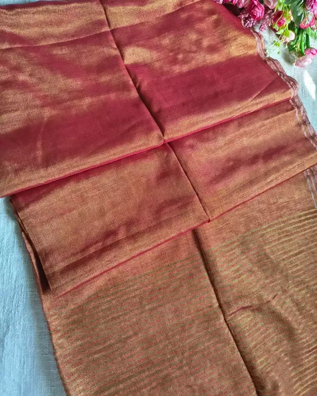 Linen Tissue Saree Plain - Orange Dual Shade