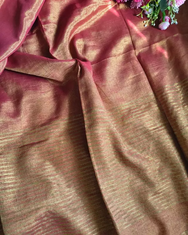 Linen Tissue Saree Plain - Orange Dual Shade