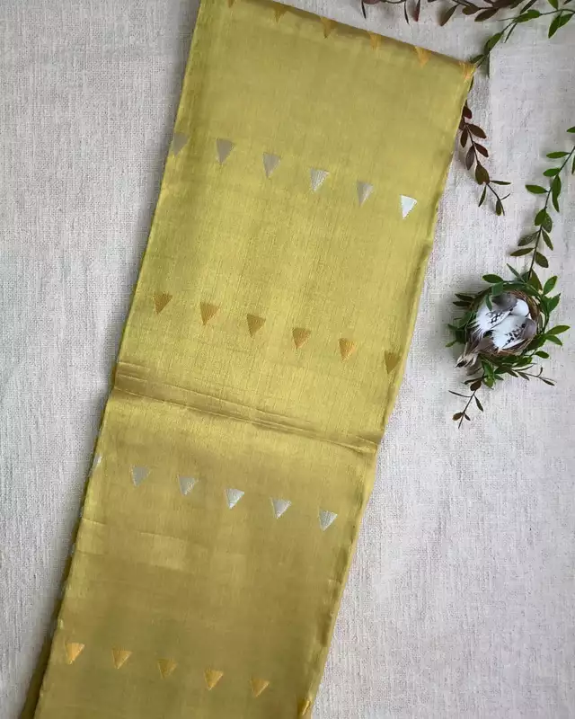 Linen Tissue Saree with Golden Silver Zari weaving - Yellow Gold