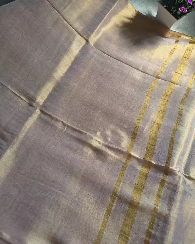 Soft Linen Tissue Saree Plain - Golden
