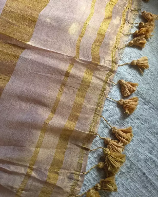 Soft Linen Tissue Saree Plain - Golden