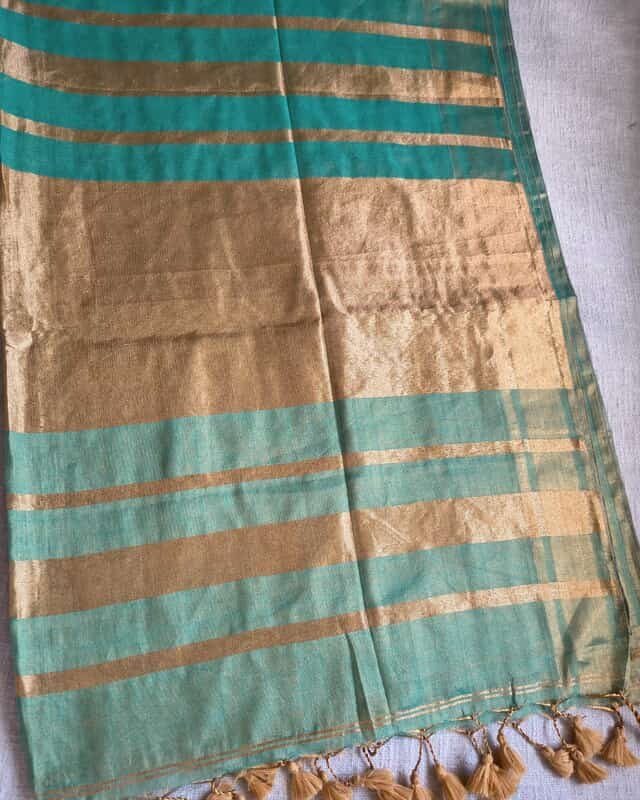 Soft Linen Tissue Saree Plain - Golden Aqua