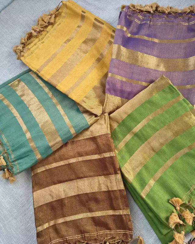 Soft Linen Tissue Saree Plain - Golden Aqua