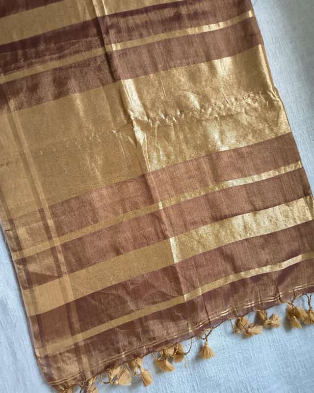 Soft Linen Tissue Saree Plain - Golden Chocolate