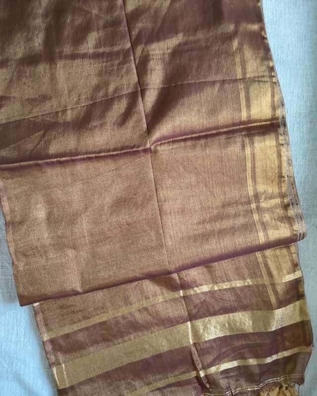 Soft Linen Tissue Saree Plain - Golden Chocolate