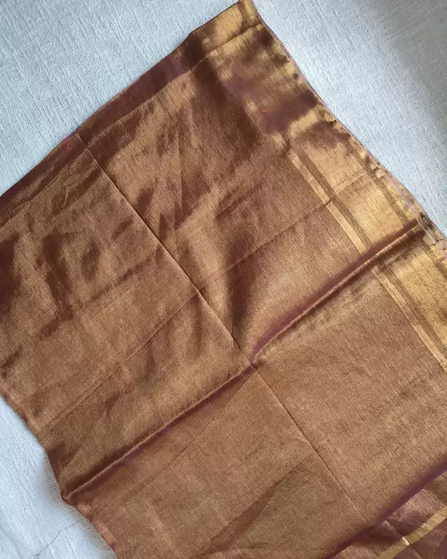 Soft Linen Tissue Saree Plain - Golden Chocolate