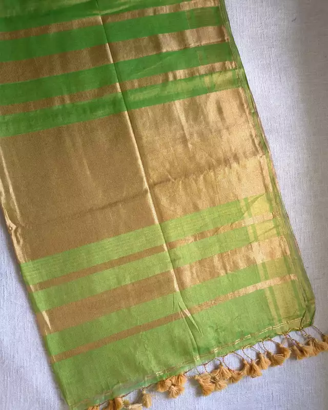 Soft Linen Tissue Saree Plain - Golden Green