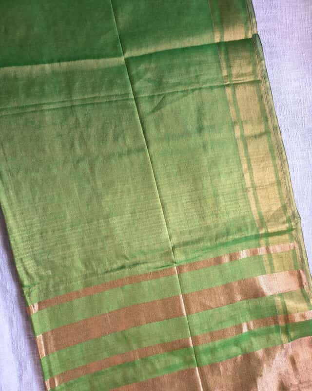 Soft Linen Tissue Saree Plain - Golden Green
