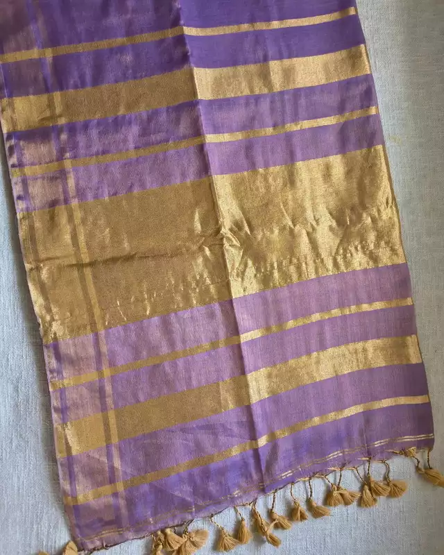 Soft Linen Tissue Saree Plain - Golden Lavender