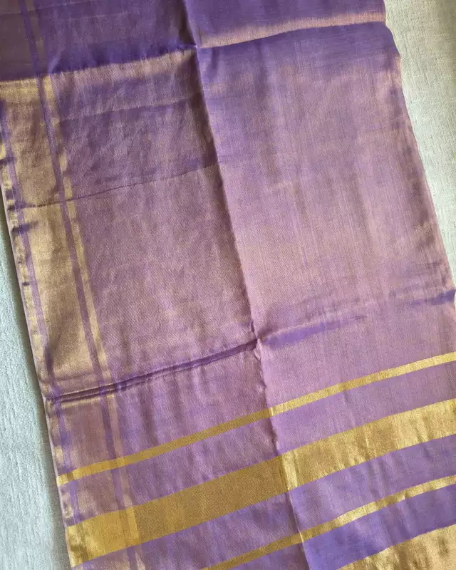 Soft Linen Tissue Saree Plain - Golden Lavender