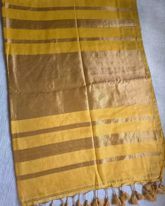 Soft Linen Tissue Saree Plain - Golden Yellow