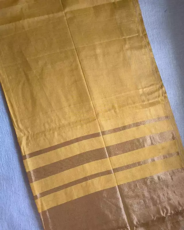 Soft Linen Tissue Saree Plain - Golden Yellow