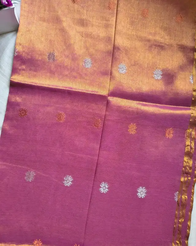 Soft Linen Tissue Saree with Hand Woven Buttas - Onion Pink