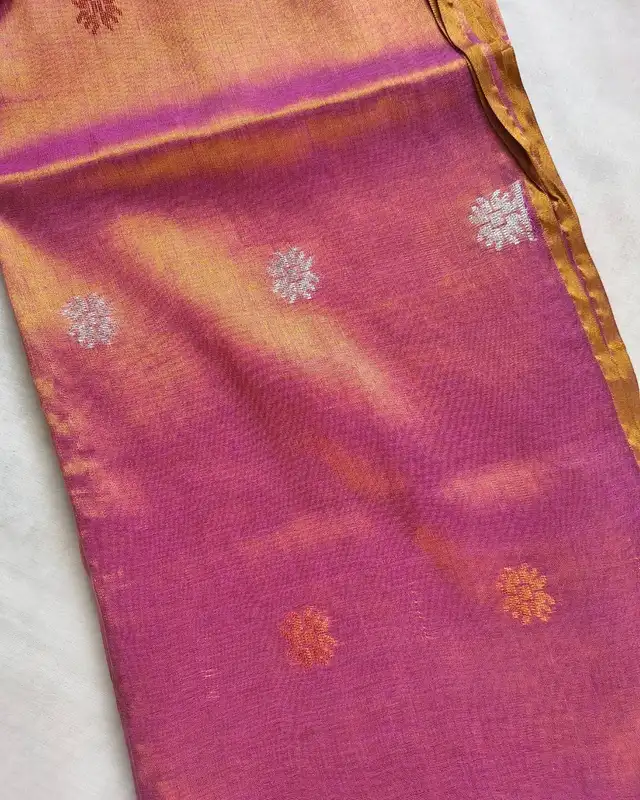 Soft Linen Tissue Saree with Hand Woven Buttas - Onion Pink