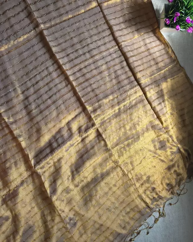 Soft Linen Tissue Saree with Sequins - Golden