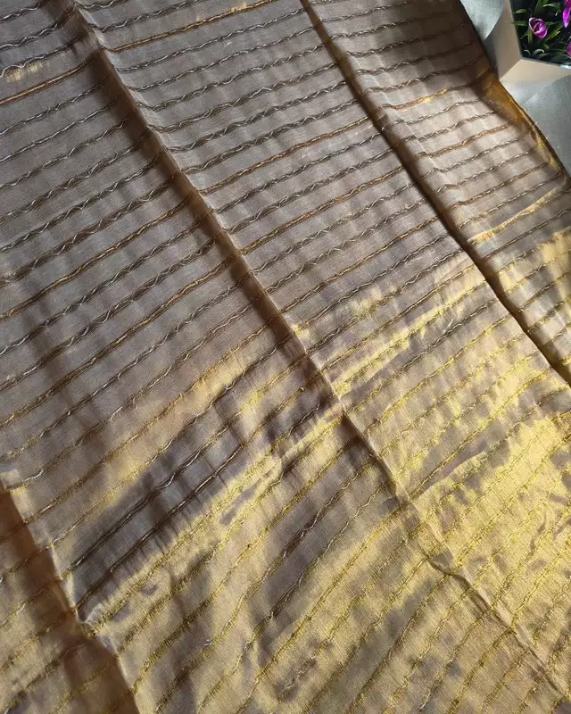 Soft Linen Tissue Saree with Sequins - Golden