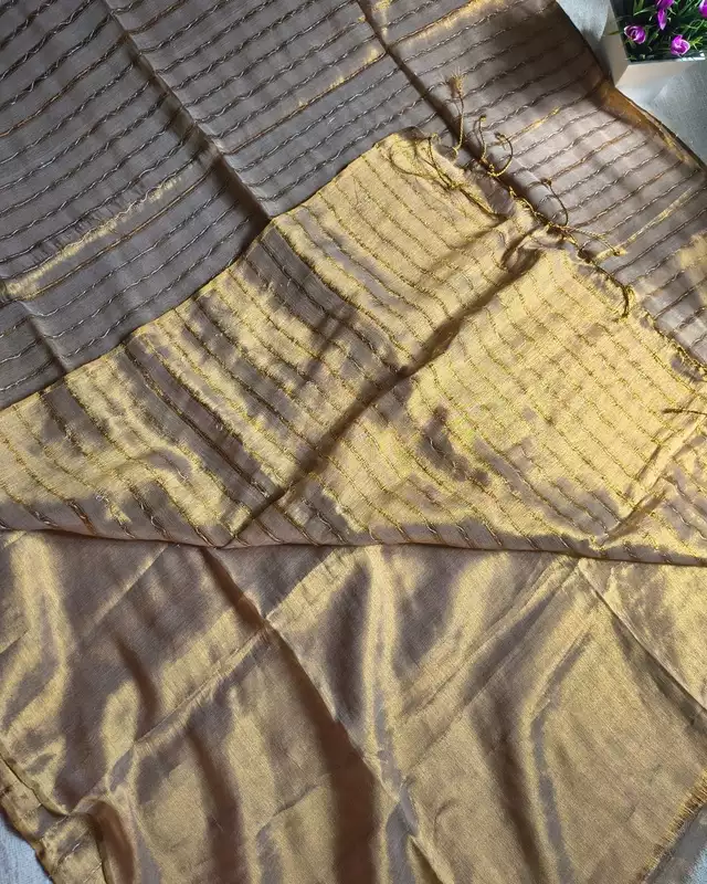 Soft Linen Tissue Saree with Sequins - Golden