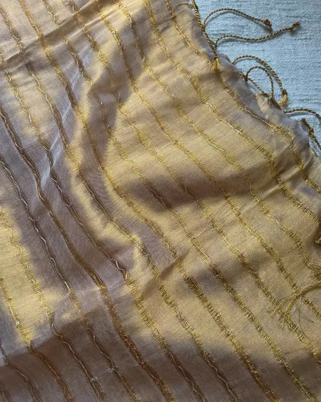 Soft Linen Tissue Saree with Sequins - Golden
