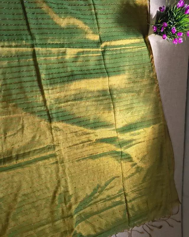 Soft Linen Tissue Saree with Sequins - Green