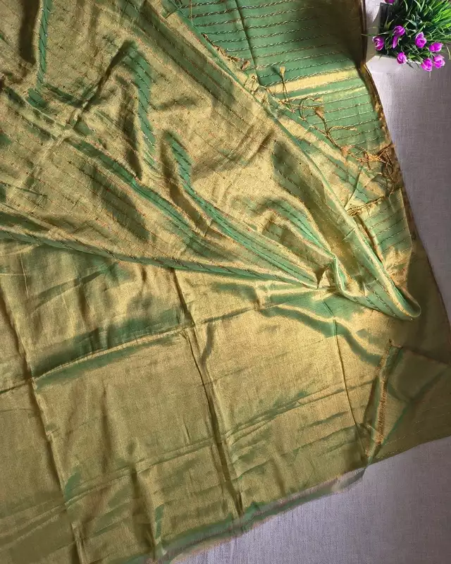 Soft Linen Tissue Saree with Sequins - Green