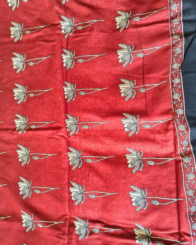 Ajrakh Block Print 120s Mul Cotton Saree - Cream