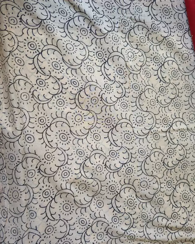 Ajrakh Block Print 120s Mul Cotton Saree - Cream