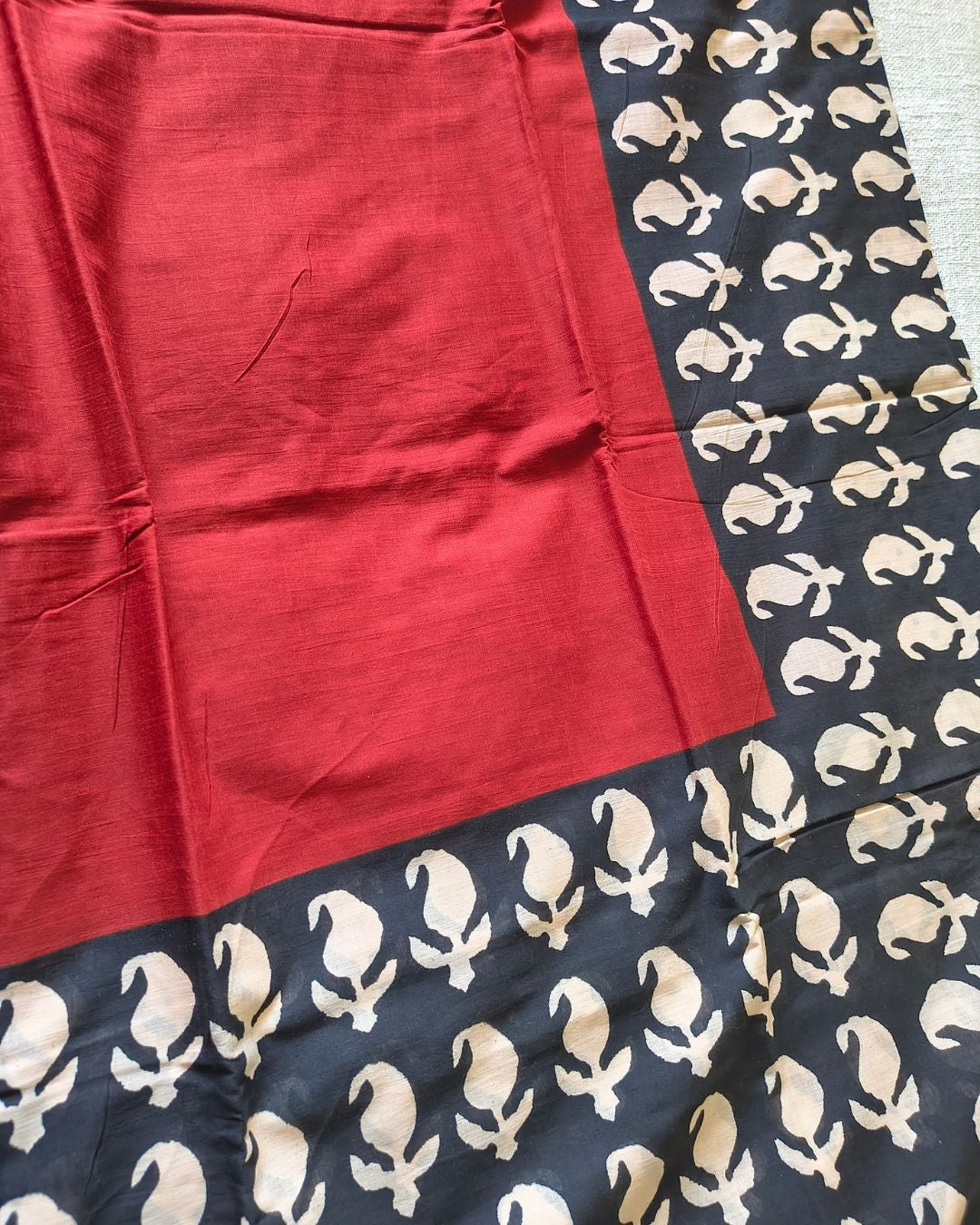 Ajrakh Block Print 120s Mul Cotton Saree - Red