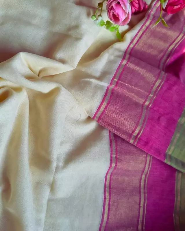 Mul Cotton Handloom Saree - Double Border - Pink & Green