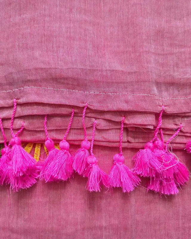 Mul Cotton Handloom Saree Sunflower Embroidery - Rose Pink