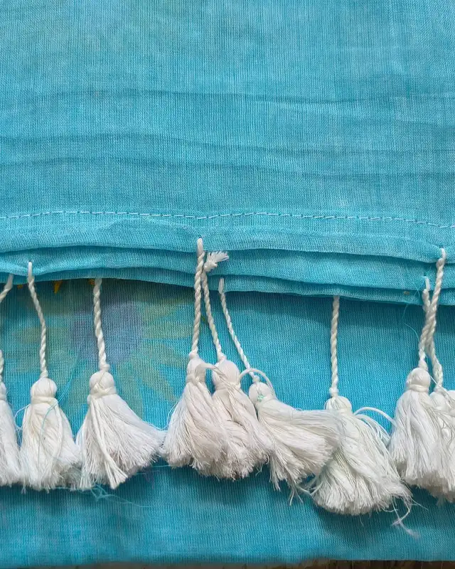 Mul Cotton Handloom Saree Sunflower Embroidery - Sky Blue