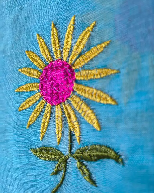 Mul Cotton Handloom Saree Sunflower Embroidery - Sky Blue