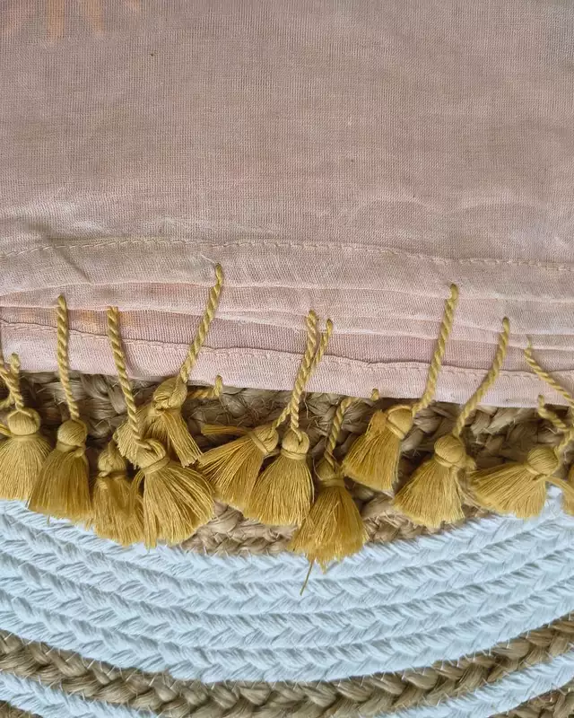 Mul Cotton Handloom Saree Sunflower Embroidery - Nude Beige