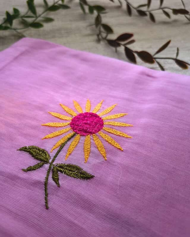Mul Cotton Handloom Saree Flower Embroidery - Baby Pink