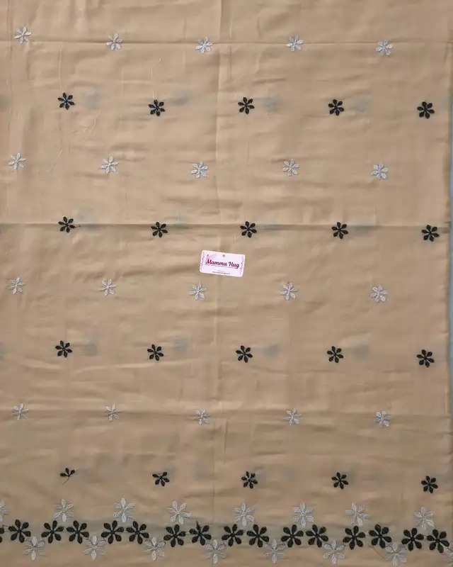 Mul Cotton Handloom Saree Flower Embroidery - Peach