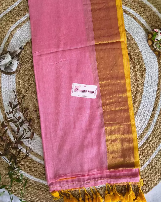 Mul Cotton Handloom Saree with Golden Border - Pink