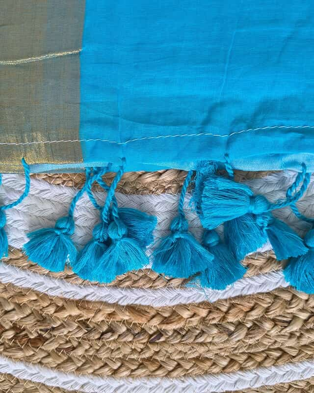 Mul Cotton Handloom Saree with Golden Border - Sky Blue