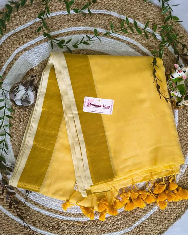 Mul Cotton Handloom Saree with Golden Border - Mustard Yellow