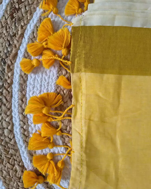 Mul Cotton Handloom Saree with Golden Border - Mustard Yellow