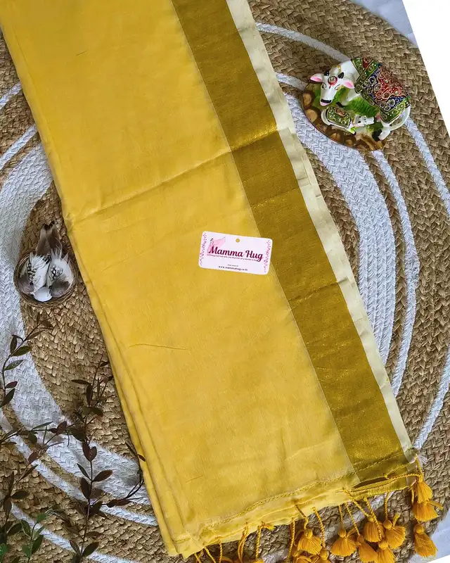 Mul Cotton Handloom Saree with Golden Border - Mustard Yellow
