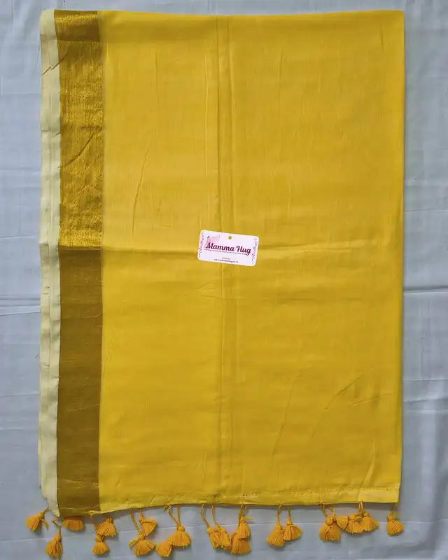 Mul Cotton Handloom Saree with Golden Border - Mustard Yellow