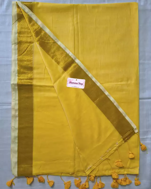 Mul Cotton Handloom Saree with Golden Border - Mustard Yellow
