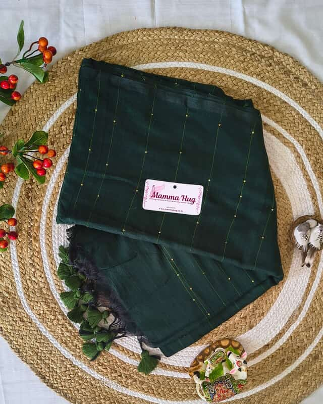Mul Cotton Handloom Saree with Sequins - Green
