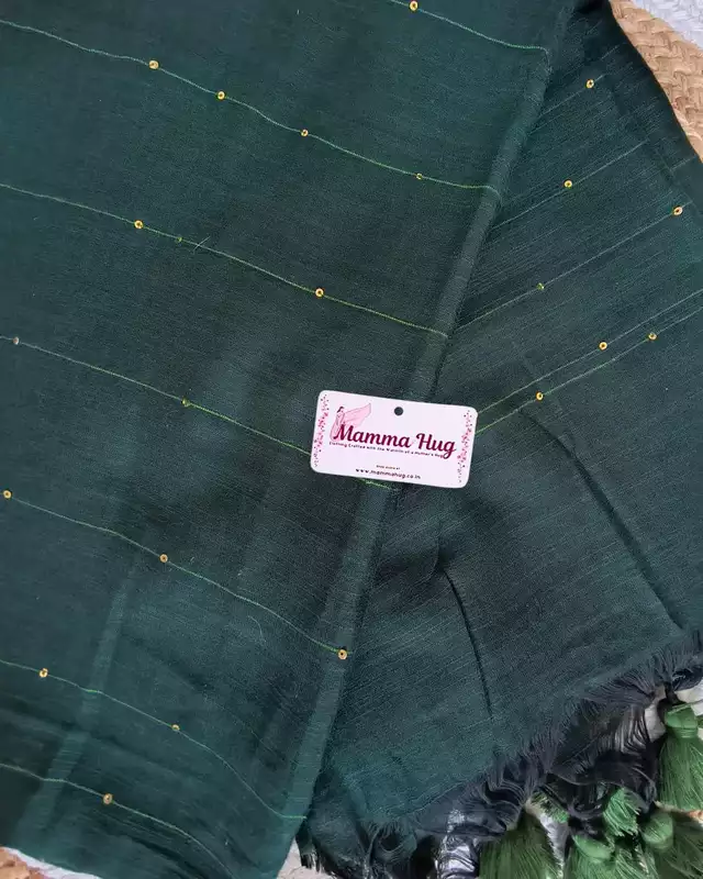 Mul Cotton Handloom Saree with Sequins - Green
