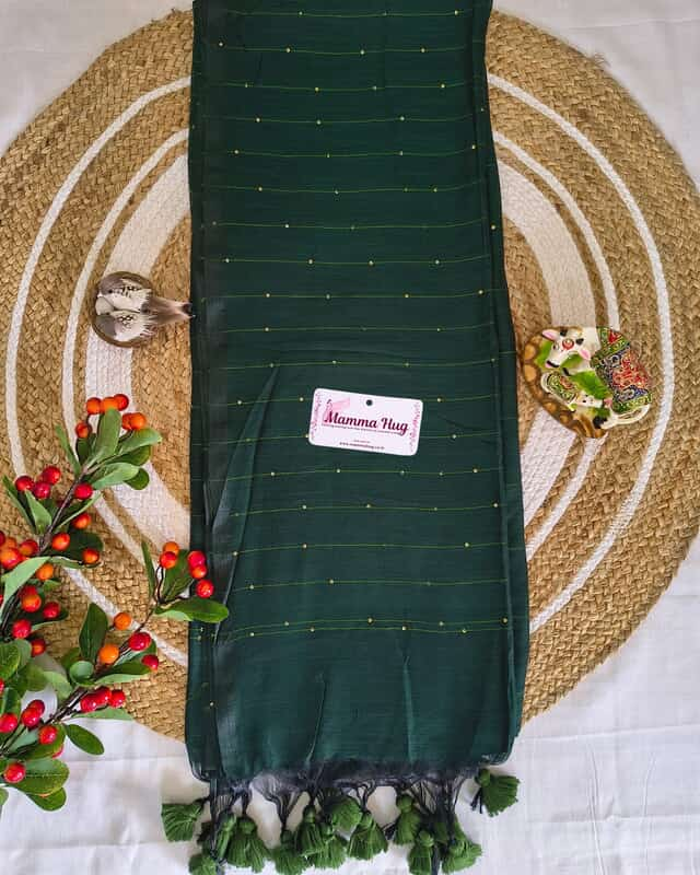 Mul Cotton Handloom Saree with Sequins - Green