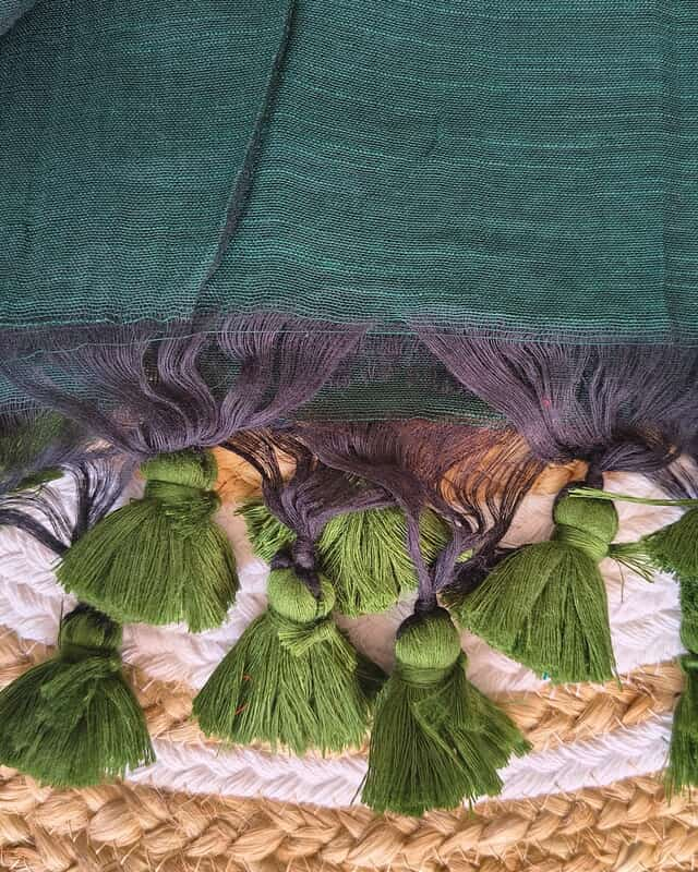 Mul Cotton Handloom Saree with Sequins - Green
